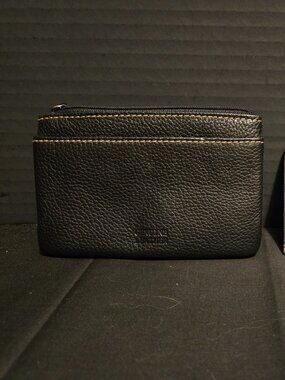 Wallet Coin Pouch with ID and Credit Card Holder Black Leather